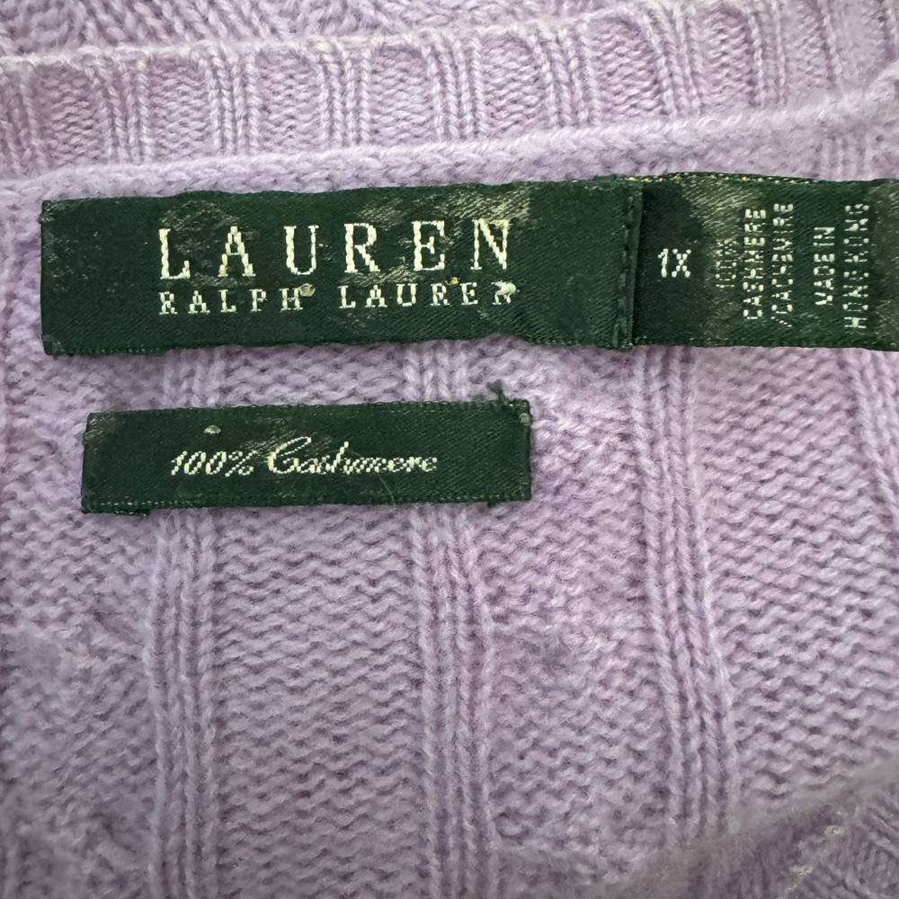 Lauren Ralph Lauren purple Lilac CableKnit  100% Cashmere V Neck Sweater 1X XL - Picture 3 of 3
